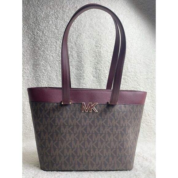 MICHAEL KORS Florence Merlot Large Tote MK LOGO MSRP $358